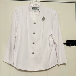 White Ben Marc Rhinestone’s Button Women's Lined Dress Blazer Size 16